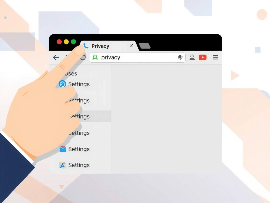 Ilustración de una mano haciendo clic en un botón de 'Configuración' en un navegador web.