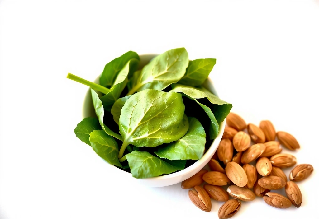 Espinacas frescas y almendras, fuentes de Magnesio
